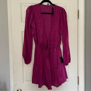 NWT Lulu’s Fuchsia Hot Pink Long Sleeve Wrap Dress Size L